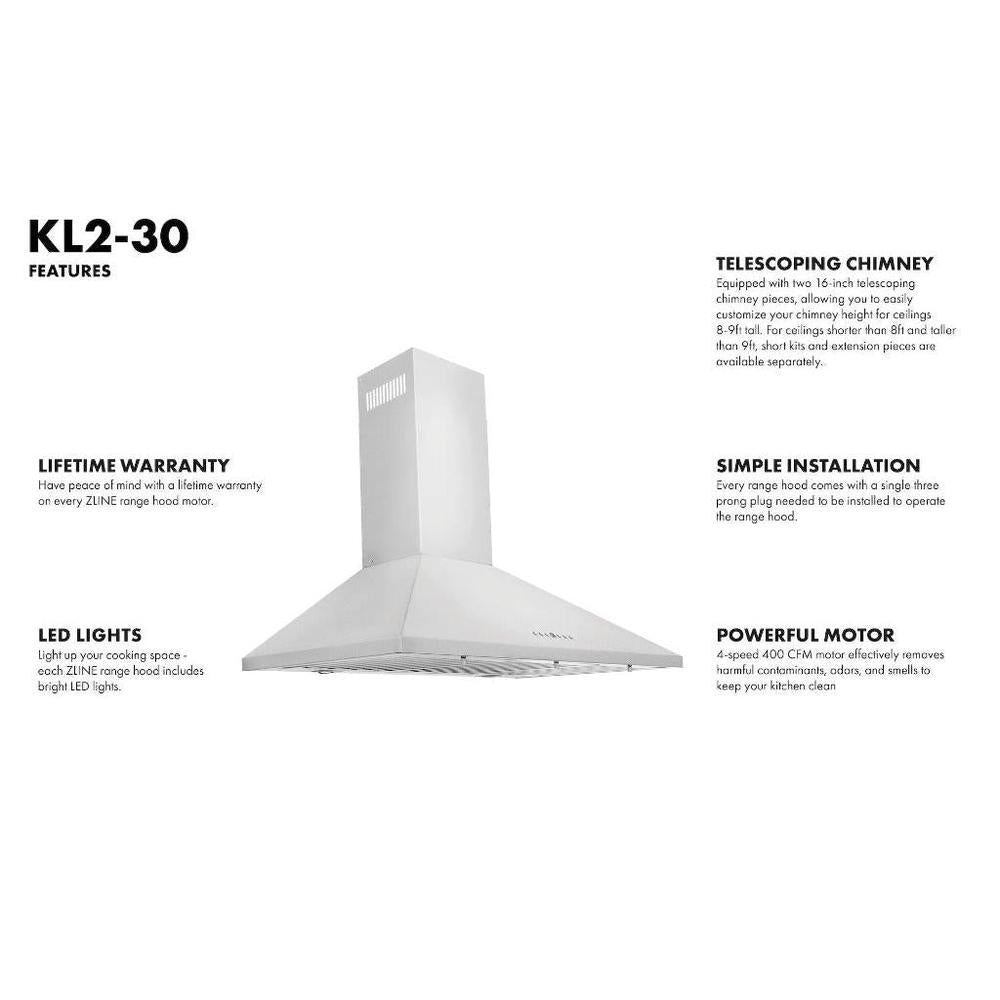 ZLINE Convertible Vent Wall Mount Range Hood in Stainless Steel (KL2) 