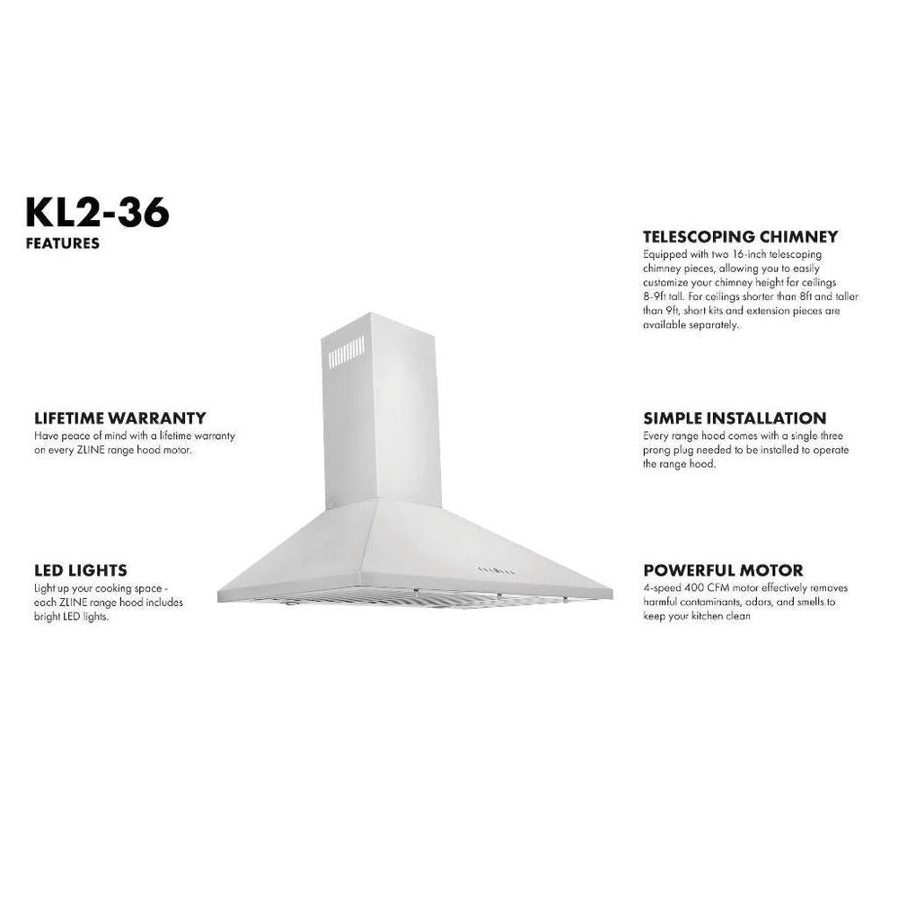 ZLINE Convertible Vent Wall Mount Range Hood in Stainless Steel (KL2) 