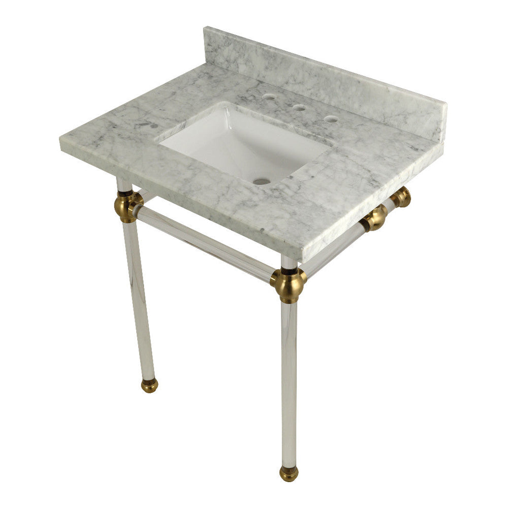 Kingston Brass Templeton 30" x 22" Carrara Marble Vanity Top with Clear Acrylic Console Legs