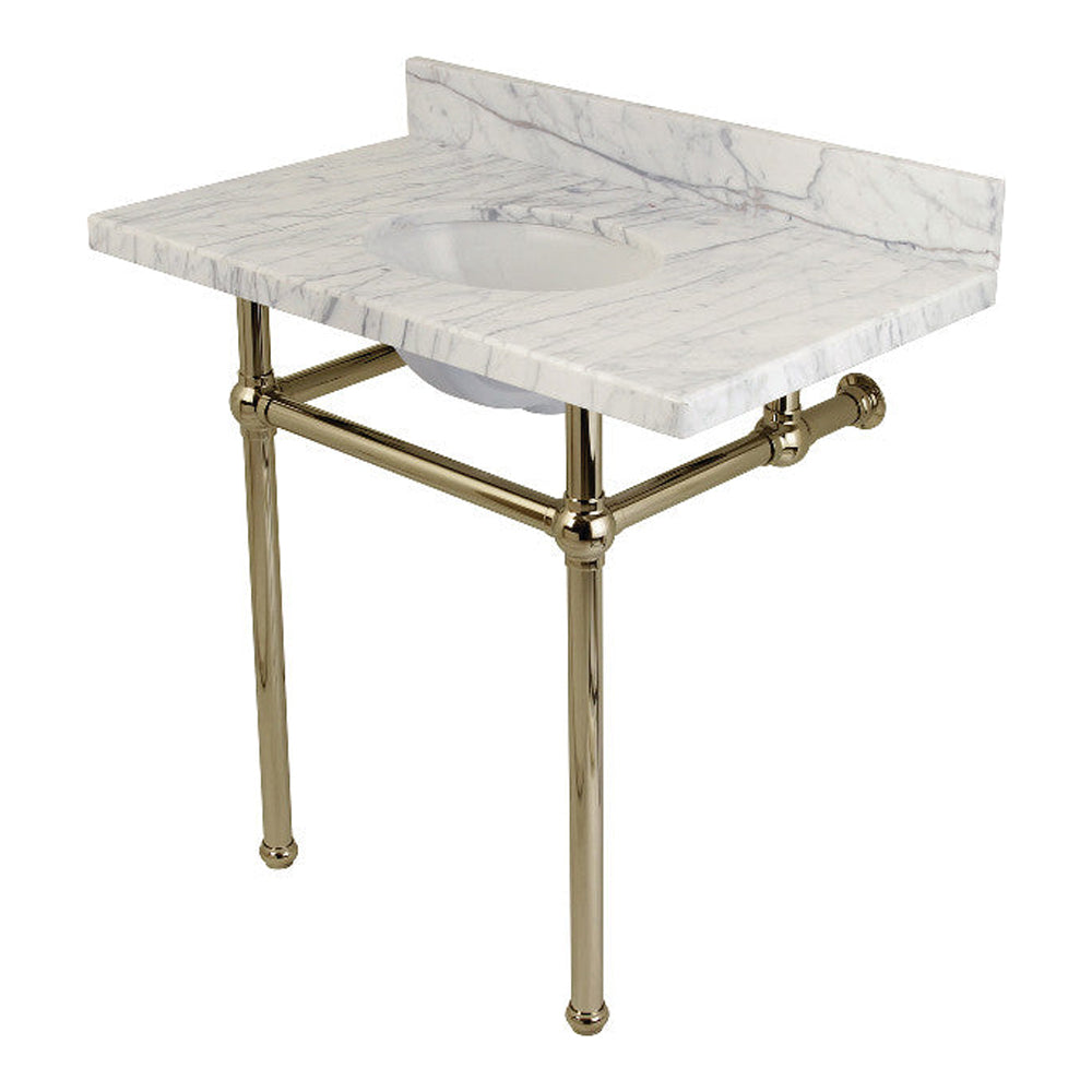 Kingston Brass Templeton 36" x 22" Carrara Marble Vanity Top with Brass Console Legs