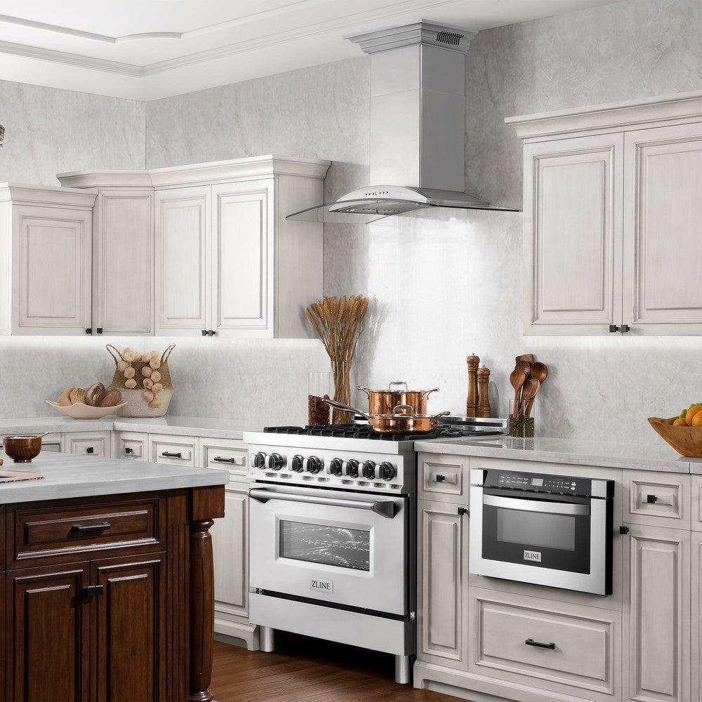 ZLINE Ducted Vent Wall Mount Range Hood in Stainless Steel with Built-in ZLINE CrownSound Bluetooth Speakers (KNCRN-BT) 