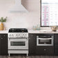 ZLINE 30 in. Stainless Steel Range Hood with Stainless Steel Handle and Colored Shell Options (KB4STX-30) in modern luxury apartment kitchen above matching range.