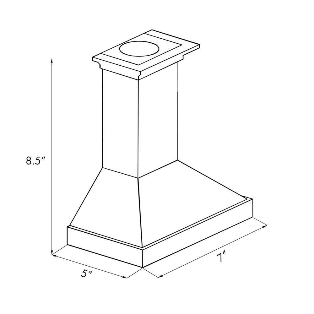 ZLINE Mini Wood Range Hood - Walnut (WMH-W) dimensional diagram with measurements.