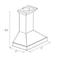 ZLINE Mini Wood Range Hood - Normandy (WMH-N) dimensional diagram with measurements.