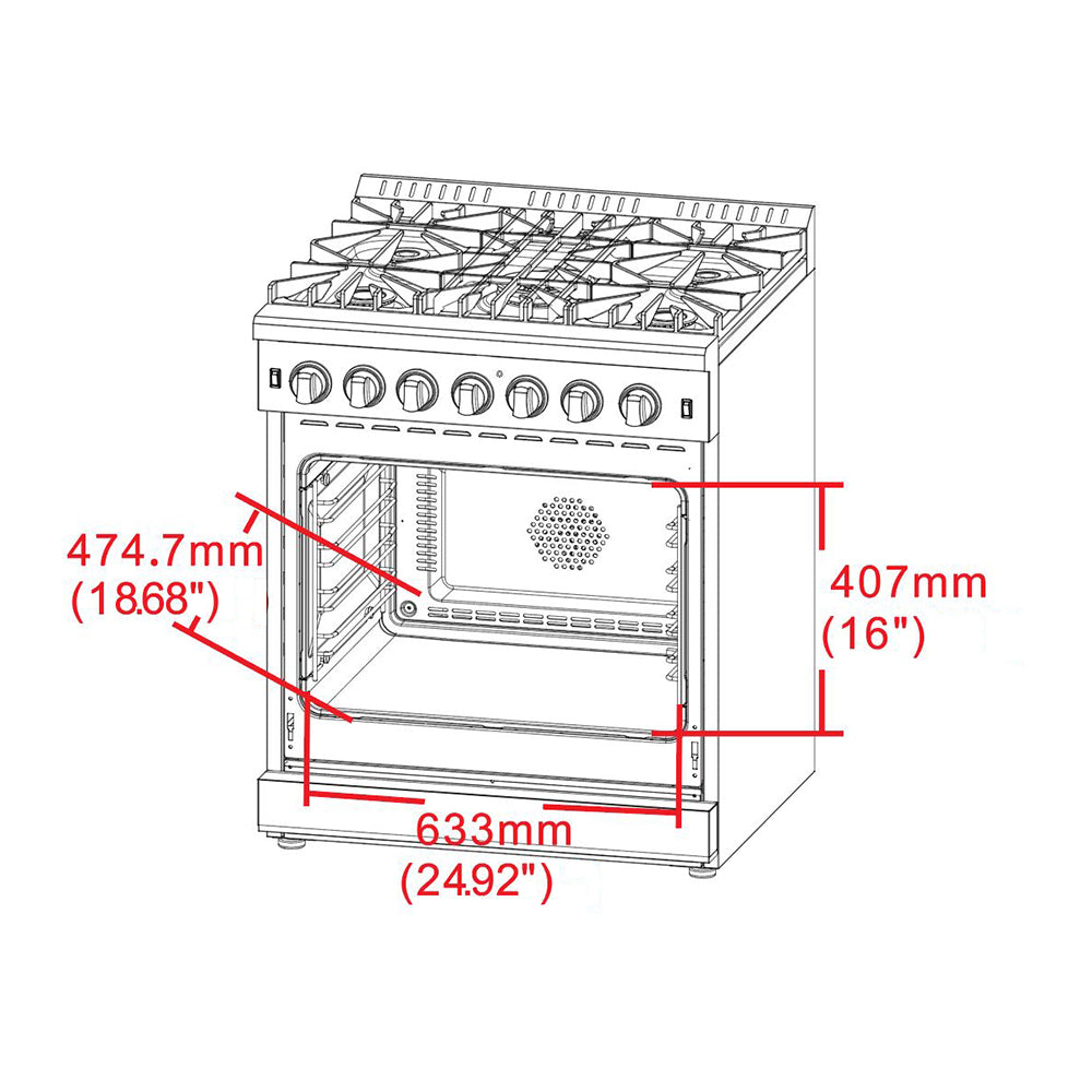 Forno Capriasca - Titanium 30 in. 4.53 cu. ft. Professional Freestanding Dual Fuel Range (FFSGS6187-30) Oven Door Measurements and Dimensions