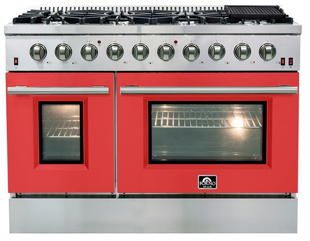 Forno Galiano Professional - 48 in. 6.58 cu. ft. Range with Gas Stove and Gas Oven in Stainless Steel (FFSGS6244-48) with Red Door