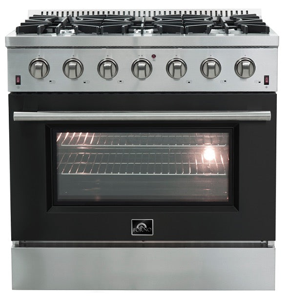 Forno Galiano Gold Professional - 36 inch 5.32 cu.ft. Freestanding All Gas Range (FFSGS6244-36) with Black Door