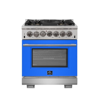 Forno Capriasca - Titanium 30 in. 4.53 cu. ft. Professional Freestanding Dual Fuel Range (FFSGS6187-30) Stainless Steel with Blue Door