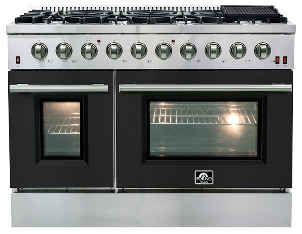 Forno Galiano Professional - 48 in. 6.58 cu. ft. Range with Gas Stove and Gas Oven in Stainless Steel (FFSGS6244-48) with Black Door