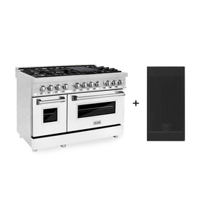 ZLINE 48 in. 6.0 cu. ft. Legacy Dual Fuel Range with 7 Burner Gas Cooktop and 2 Electric Ovens in Stainless Steel with Griddle and White Matte Doors (RA-WM-GR-48) main image.