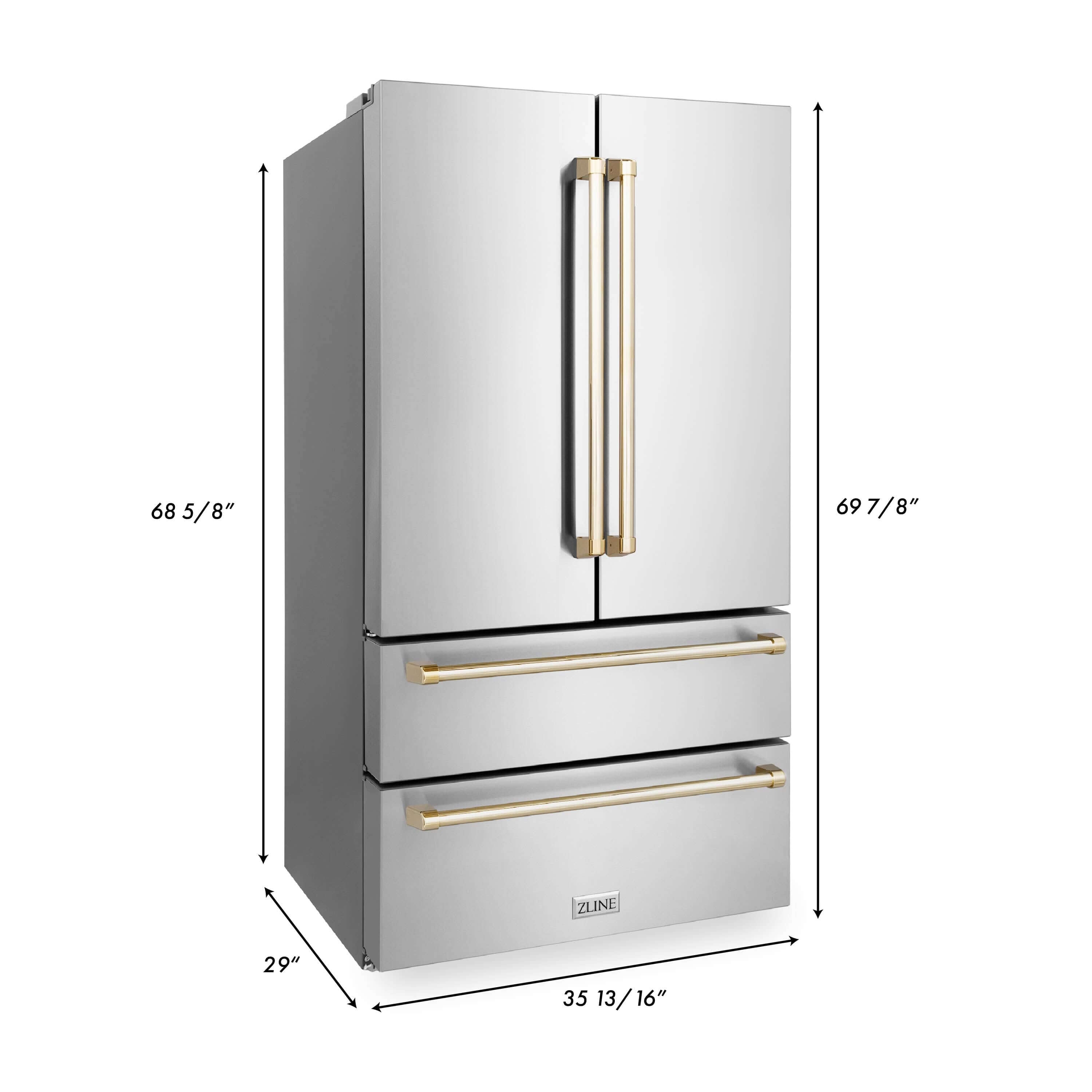 ZLINE Autograph Edition 30 in. Kitchen Package with Stainless Steel Dual Fuel Range, Range Hood, Dishwasher and French Door Refrigerator with Polished Gold Accents (4KAPR-RARHDWM30-G)