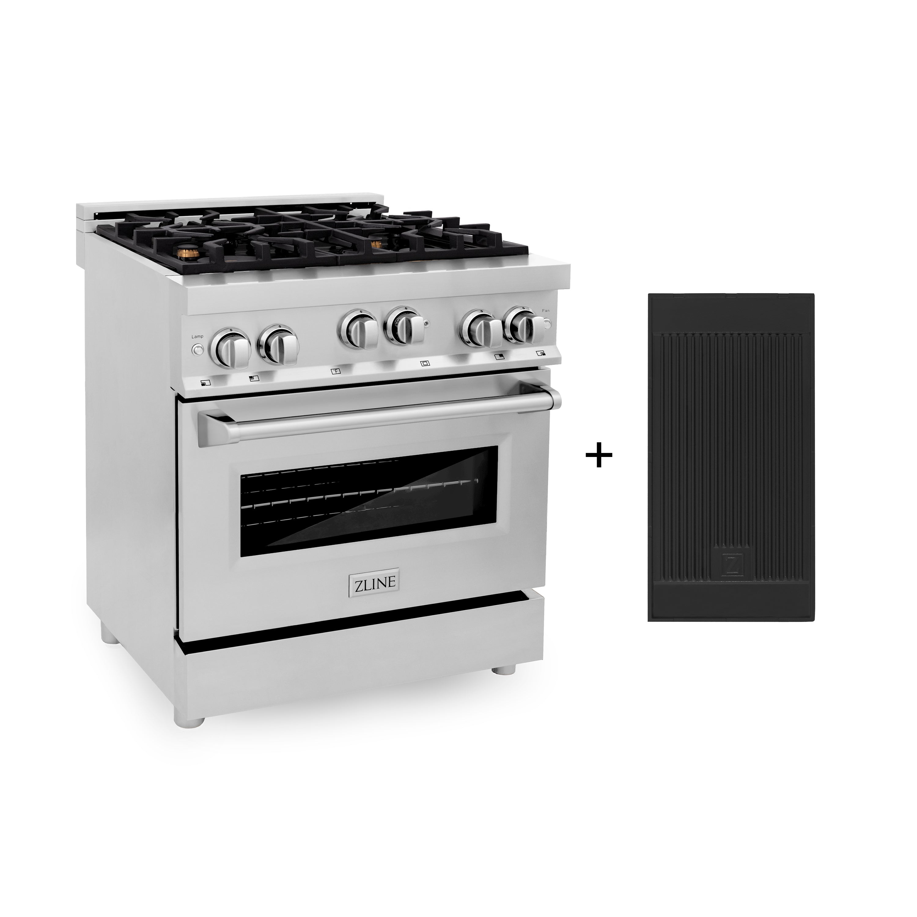 ZLINE 30 in. 4.0 cu. ft. Gas Oven and Gas Cooktop Range with Griddle and Brass Burners in Stainless Steel (RG-BR-GR-30)
