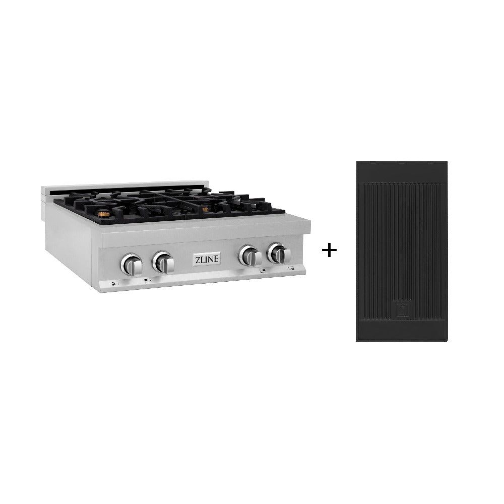 ZLINE 30 in. Legacy Gas Rangetop with 4 Brass Burners and Porcelain Cooktop in Stainless Steel with Griddle (RT-BR-GR-30)