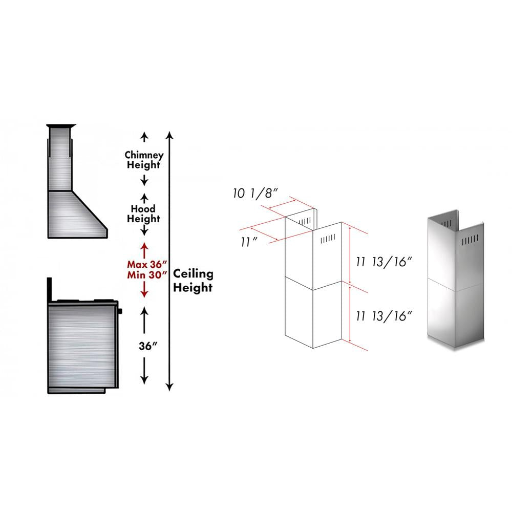 ZLINE 2-12 in. Short Chimney Pieces for 7 ft. to 8 ft. Ceilings (SK-ALP70WL)