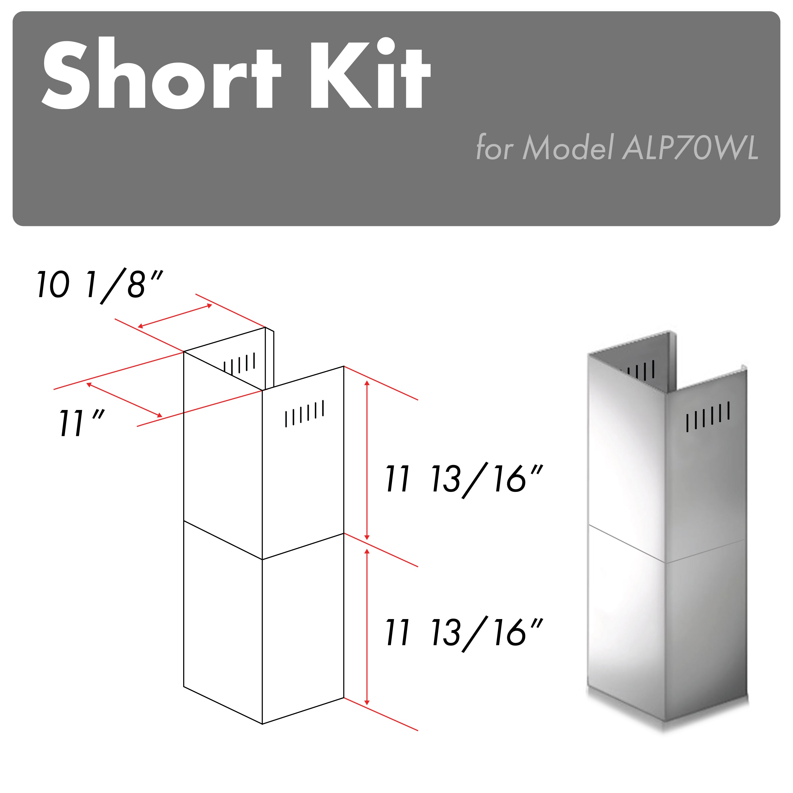 ZLINE 2-12  in. Short Chimney Pieces for 7 ft. to 8 ft. Ceilings (SK-ALP70WL)