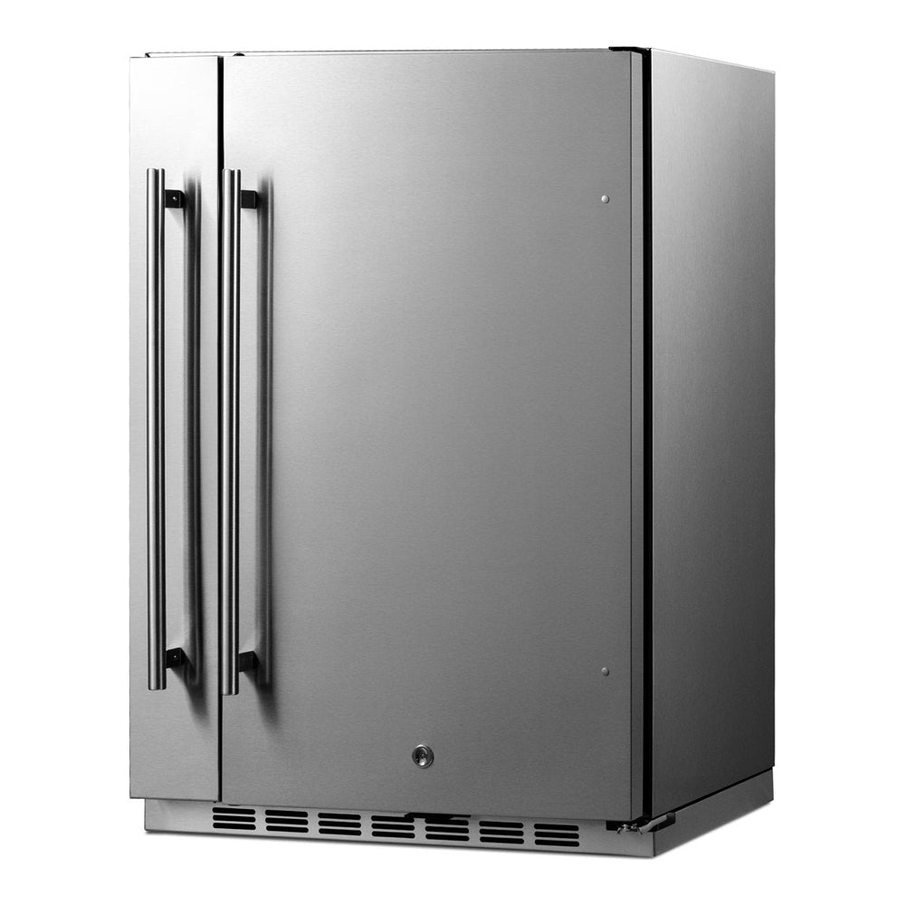 SUMMIT Shallow Depth 24" Wide Outdoor Built-In All-Refrigerator With Slide-Out Storage Compartment
