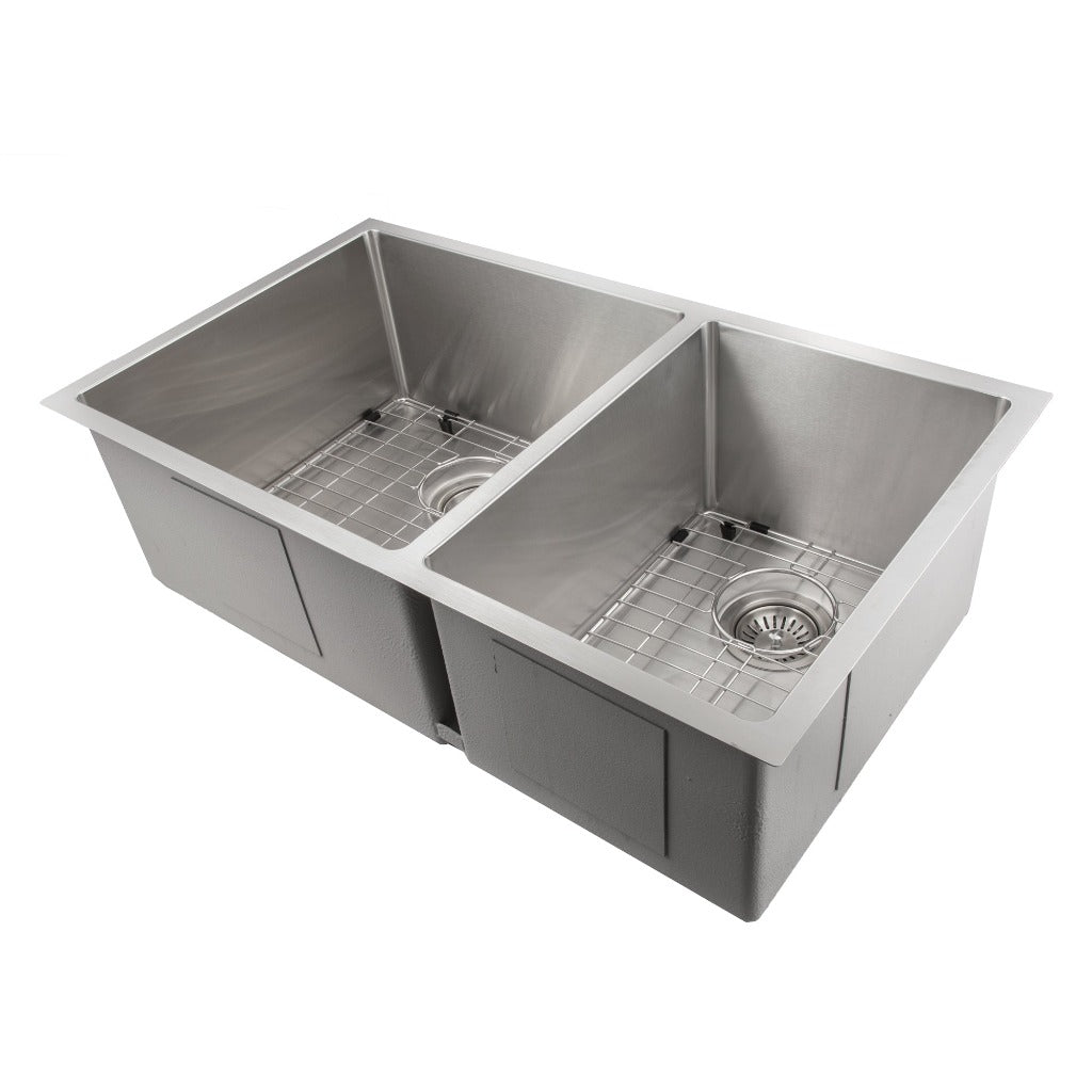ZLINE 33 in. Chamonix Undermount Double Bowl Kitchen Sink with Bottom Grid (SR60D-33) Stainless Steel