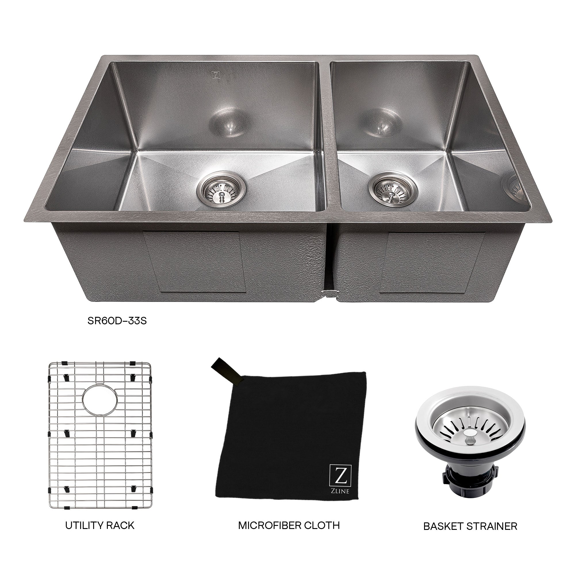 ZLINE 33 in. Chamonix Undermount Double Bowl Kitchen Sink with Bottom Grid (SR60D-33)