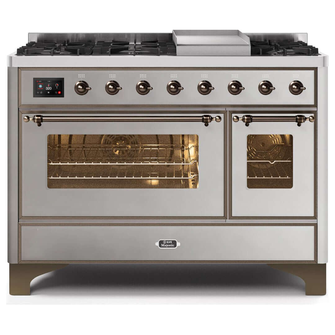 ILVE 48 in. Majestic II Series Freestanding Dual Fuel Double Oven Range Included Griddle and Color and Gas Options (UM12FDNS3)