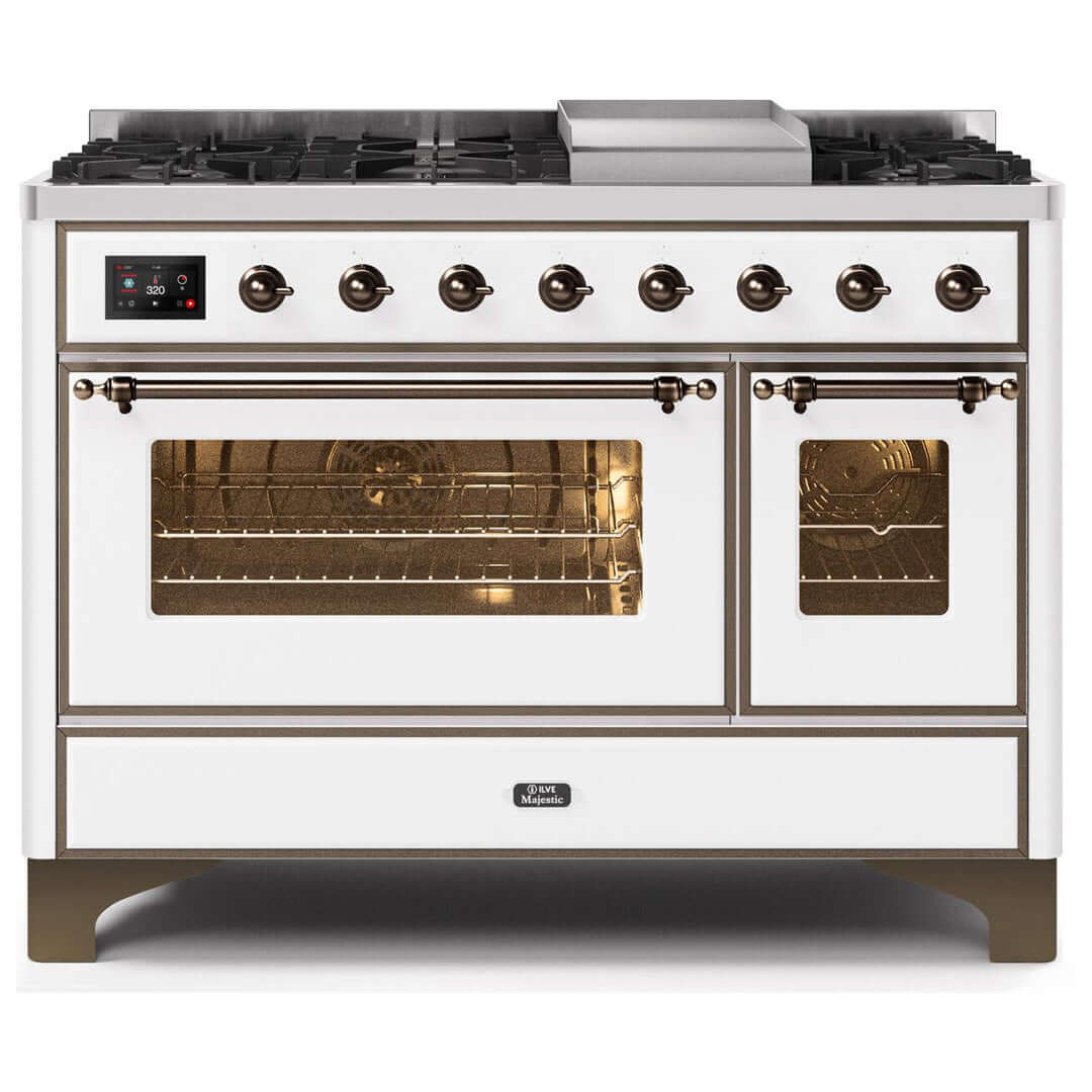 ILVE 48 in. Majestic II Series Freestanding Dual Fuel Double Oven Range Included Griddle and Color and Gas Options (UM12FDNS3)