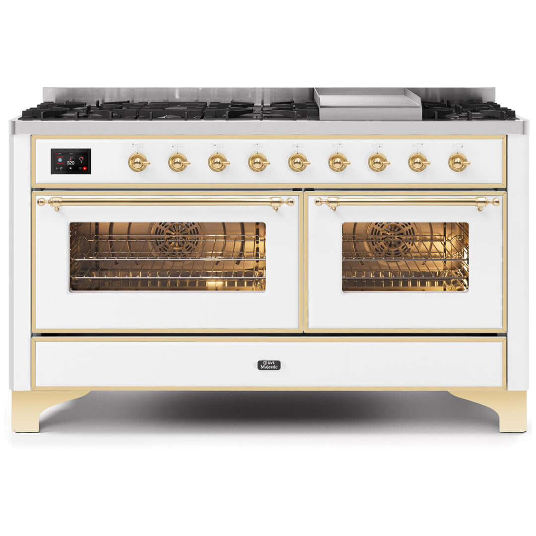 ILVE 60 in. Majestic II Series Freestanding Dual Fuel Double Oven Range and Interchangeable Griddle with Color and Gas Options (UM15FDNS3)