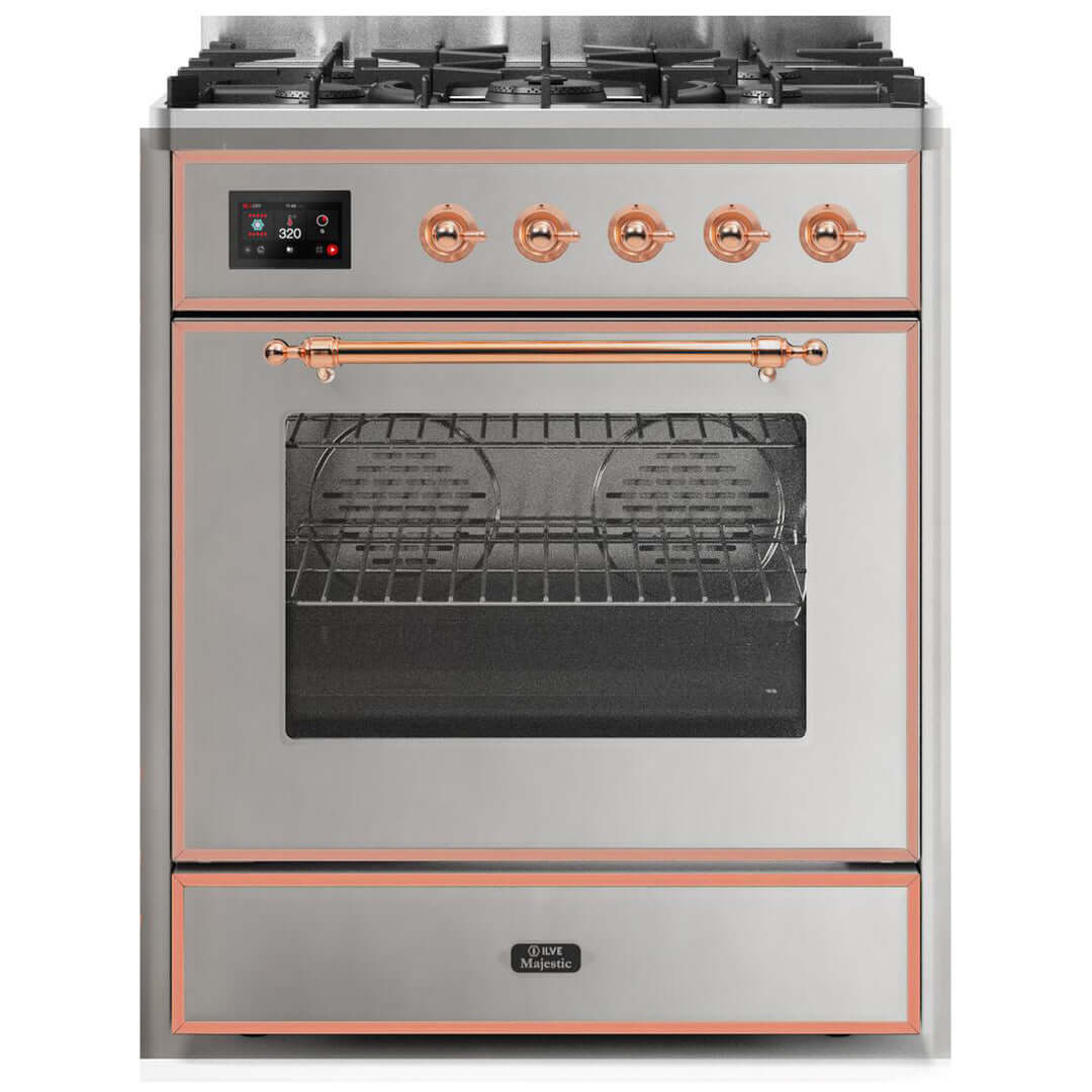 ILVE 30 in. Majestic II Series Freestanding Dual Fuel Single Oven Range with Color and Gas Options (UM30DNE3) with Stainless Steel Door and Copper Accents