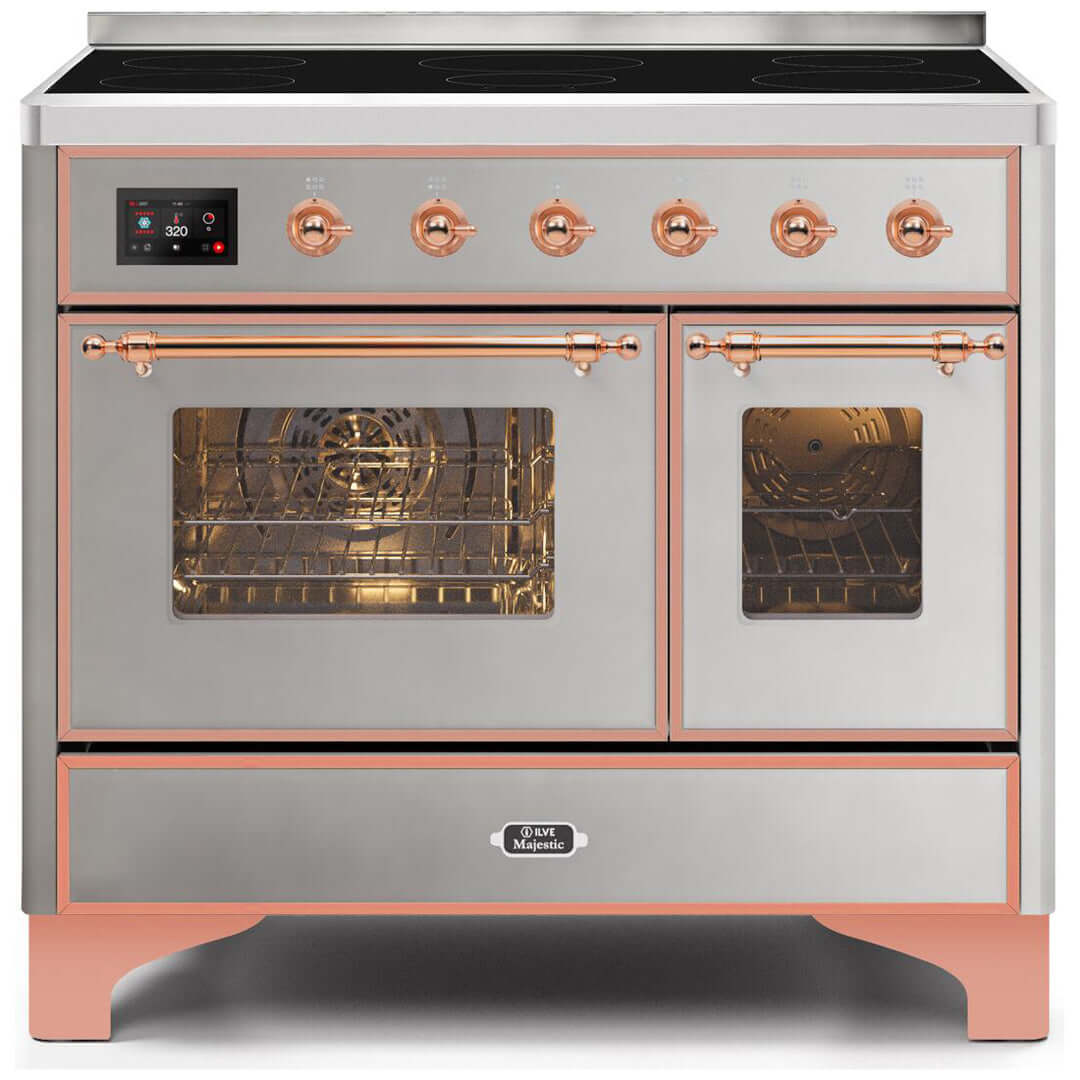 ILVE 40 in. Majestic II Series Freestanding Double Oven Induction Range with a 6 Element Stove and Electric Oven with Color and Accent Options (UMDI10NS3) with Stainless Steel Door and Finish and Copper Accents