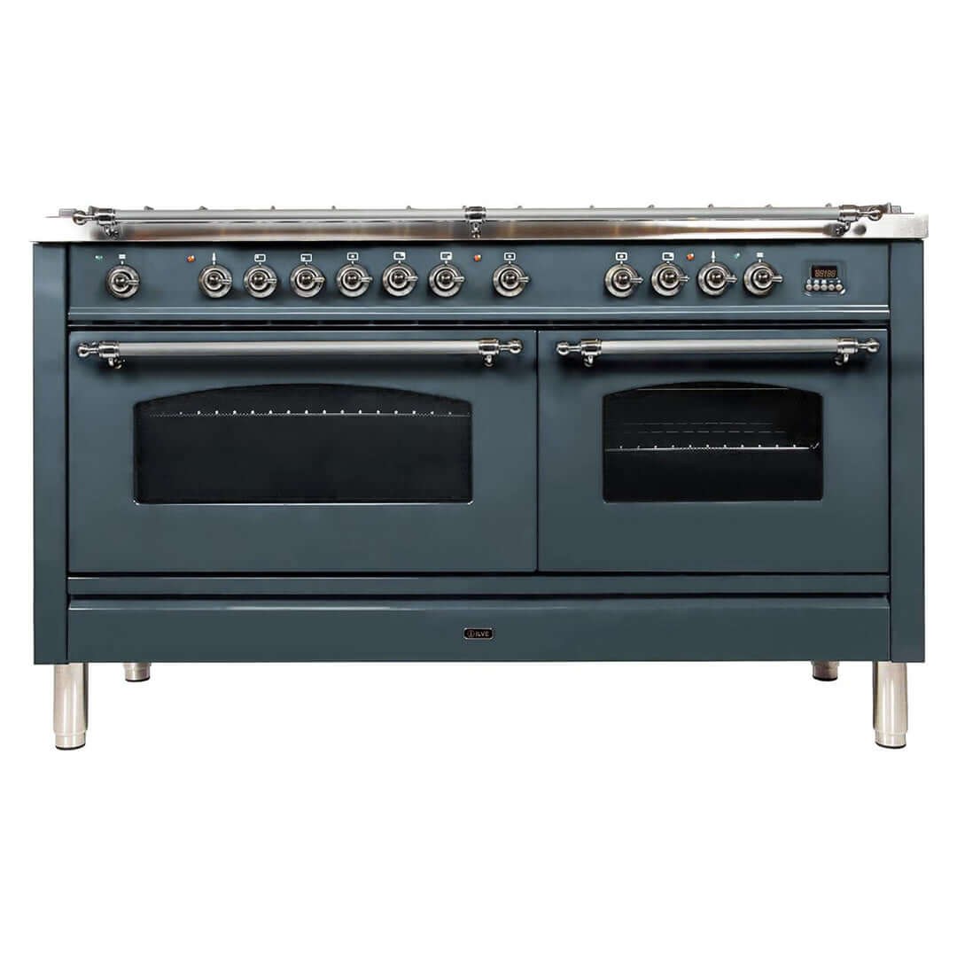 ILVE 60 in. Nostalgie Series Freestanding Dual Fuel Double Oven Range and Interchangeable Griddle with Color and Gas Options (UPN150FDM)