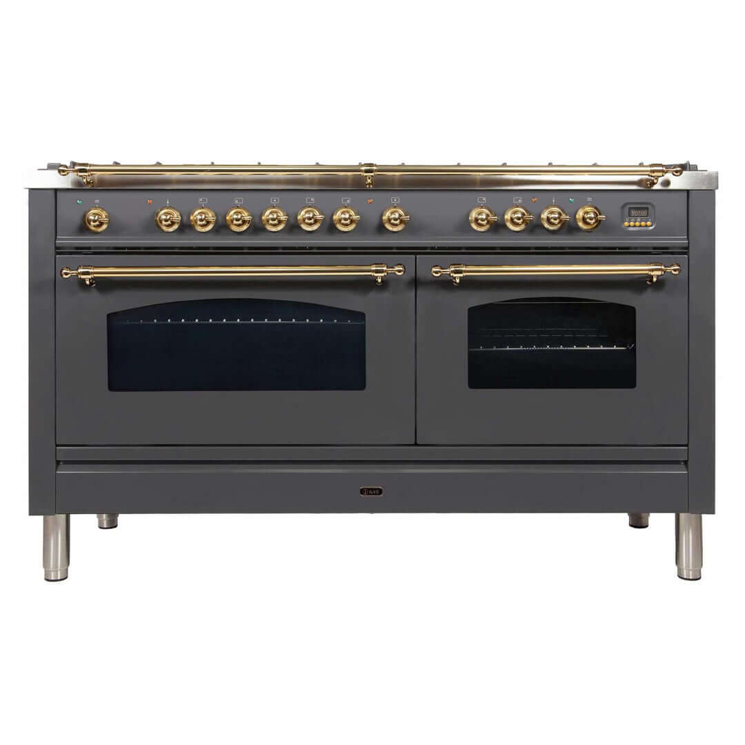 ILVE 60 in. Nostalgie Series Freestanding Dual Fuel Double Oven Range and Interchangeable Griddle with Color and Gas Options (UPN150FDM)