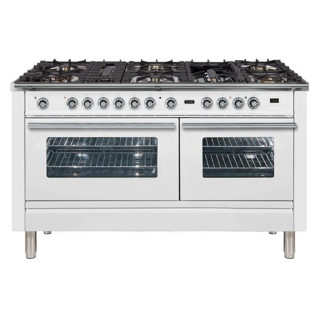 ILVE 60 in. Professional Plus Series Freestanding Dual Fuel Double Oven Range and Interchangeable Griddle with Color and Gas Options (UPW150FDM)