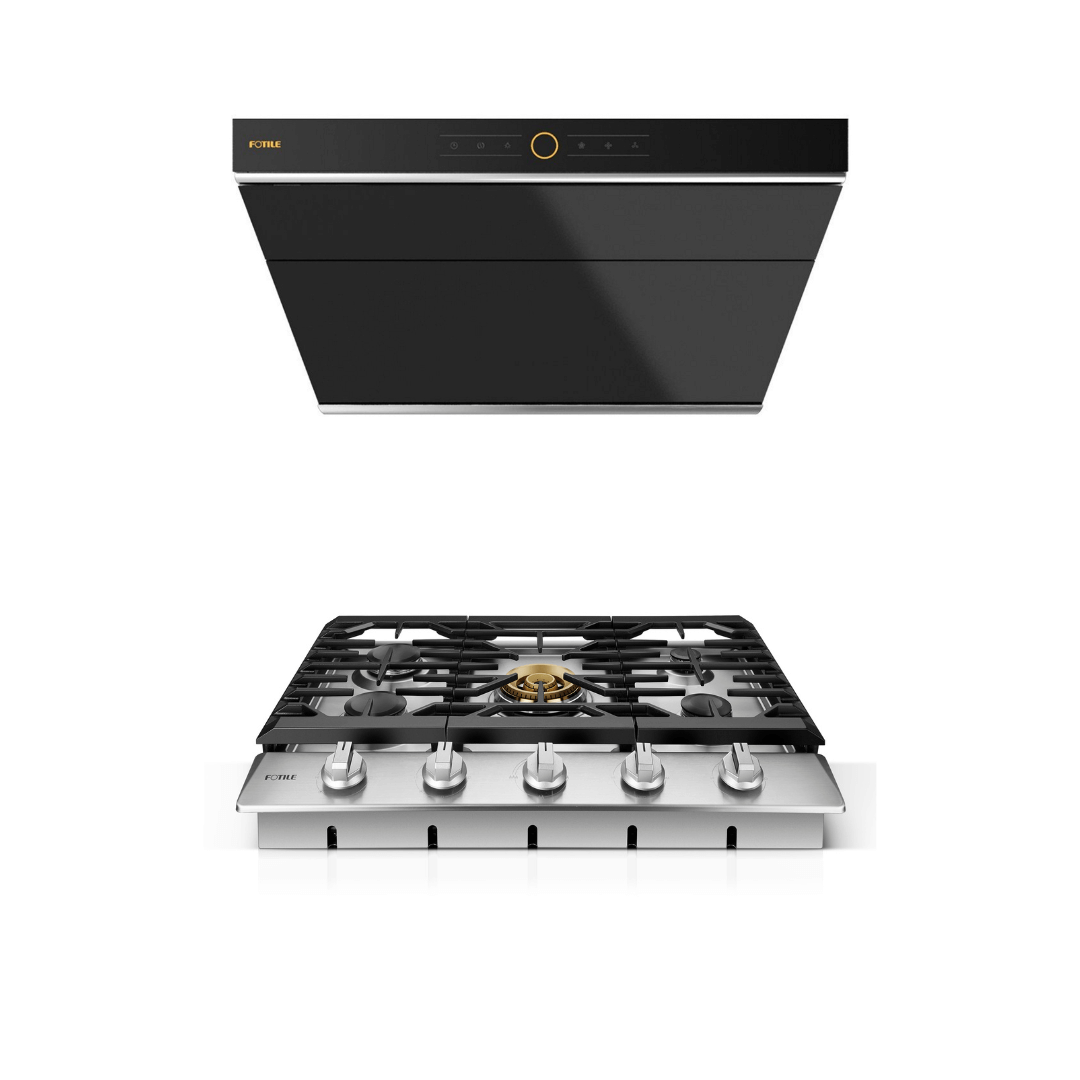 Fotile 2-Piece Kitchen Package-With Stainless Steel 30 in. Gas Cooktop and 30 in. 850 CFM Wall Mount Range Hood with Touchscreen (JQG7501 + GLS30501)