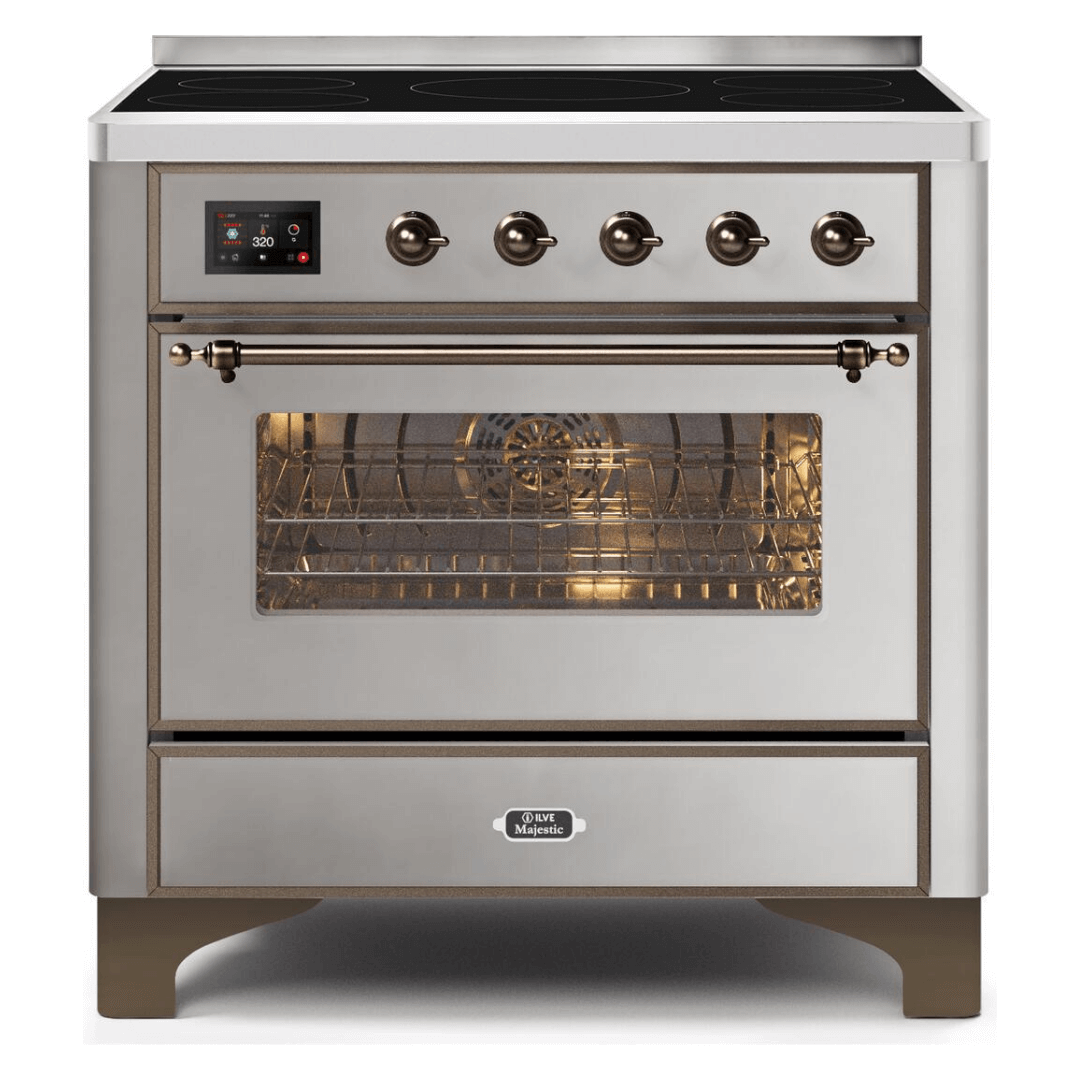 ILVE 36 in. Majestic II Series Freestanding Induction Range with a 5 Element Stove and Electric Oven with Color and Accent Options (UMI09NS3) with Stainless Steel Door and Finish and Bronze Accents