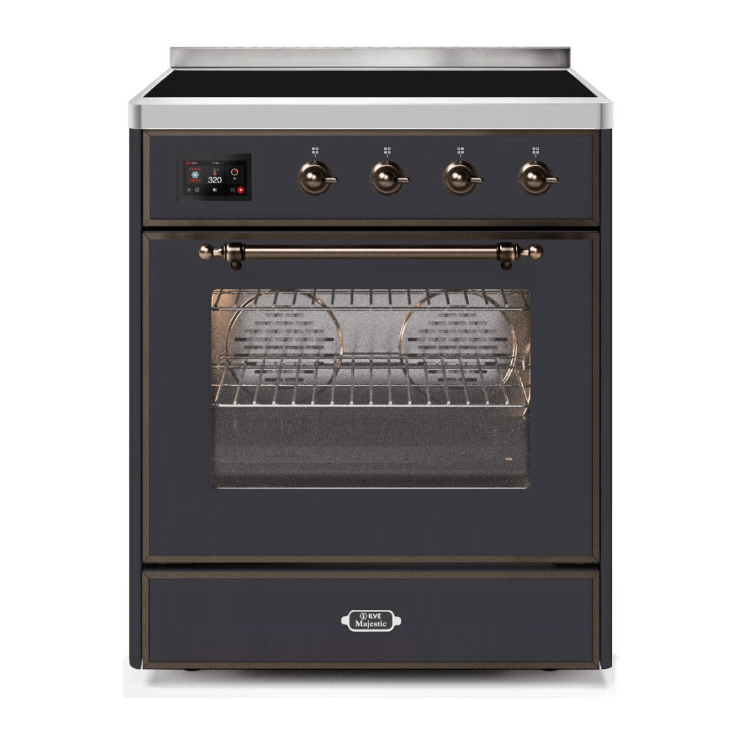 ILVE 30 in. Majestic II Series Freestanding Induction Range with a 4 Element Stove and Electric Oven with Color and Accent Options (UMI30NE3) with Matte Graphite Door and Finish and Bronze Accents