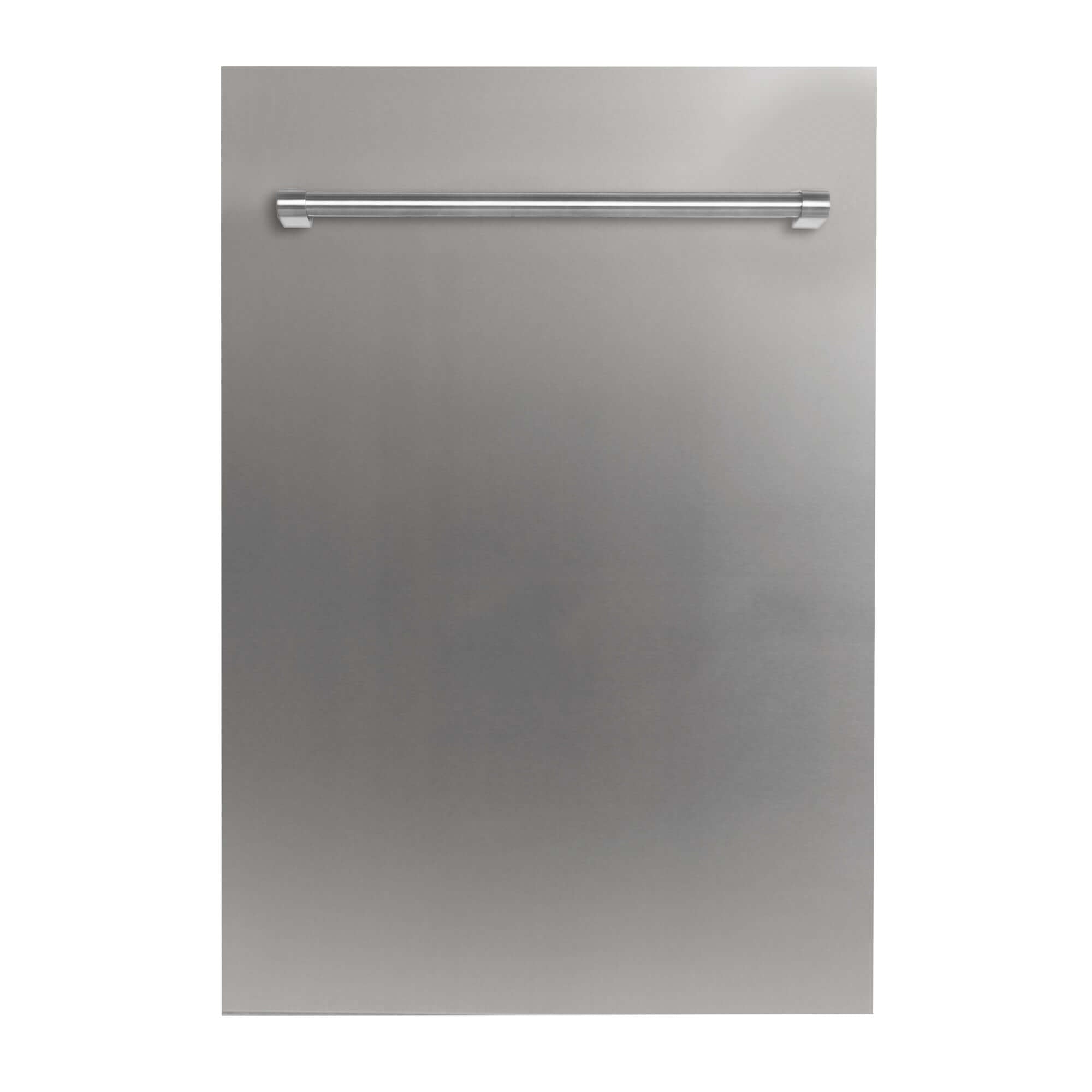 ZLINE 18 in. Compact Stainless Steel Top Control Built-In Dishwasher with Stainless Steel Tub and Traditional Style Handle, 52dBa (DW-304-H-18) front, closed.