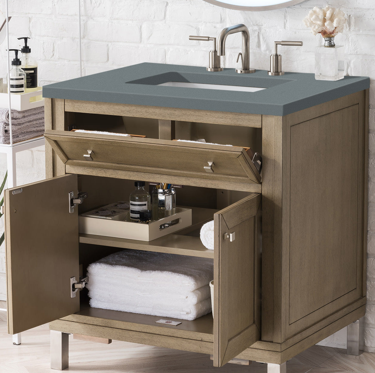 James Martin Vanities Chicago Collection 30 in. Single Vanity in Whitewashed Walnut with Countertop Options