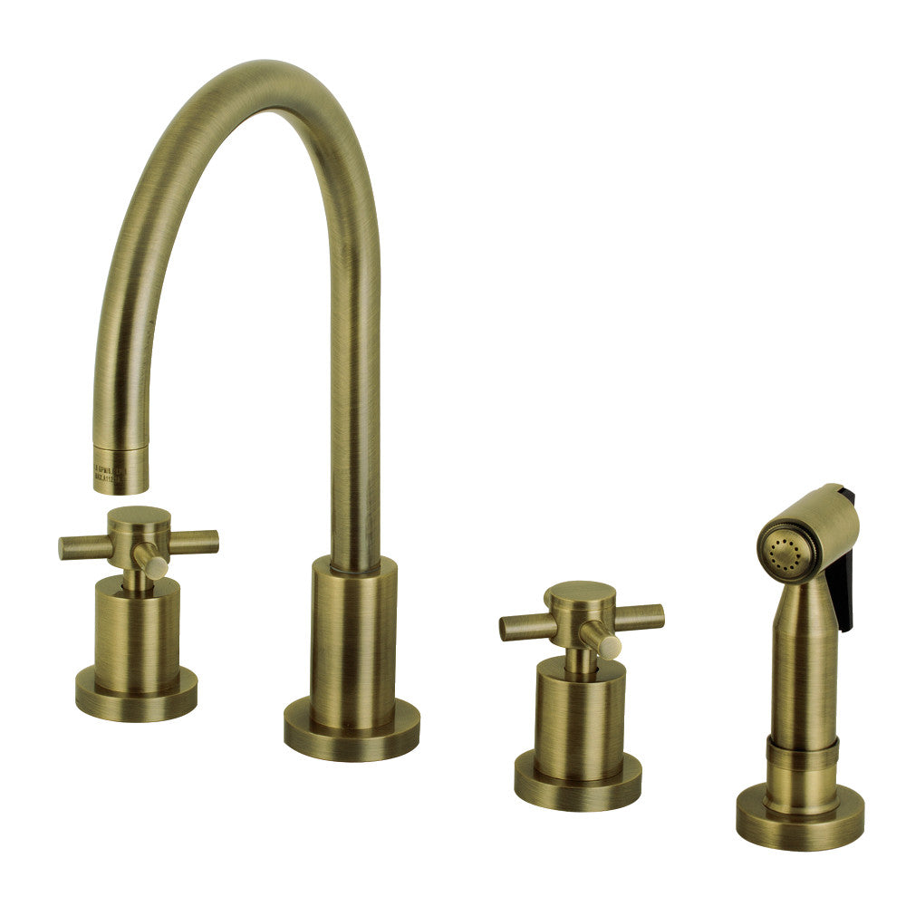 Kingston Brass Concord 8 in. Widespread Kitchen Faucet with Side Sprayer in Antique Brass