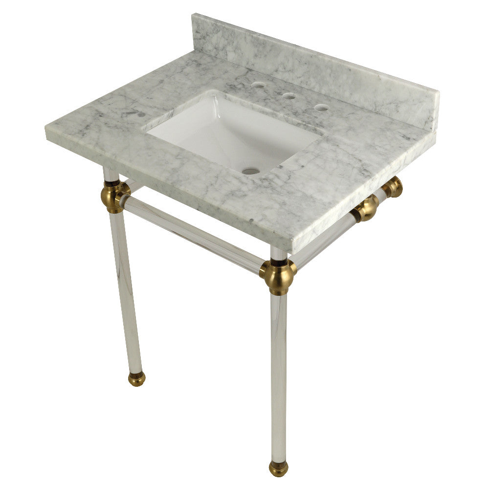 Kingston Brass Templeton 3" x 22" Carrara Marble Vanity Top with Clear Acrylic Console Legs