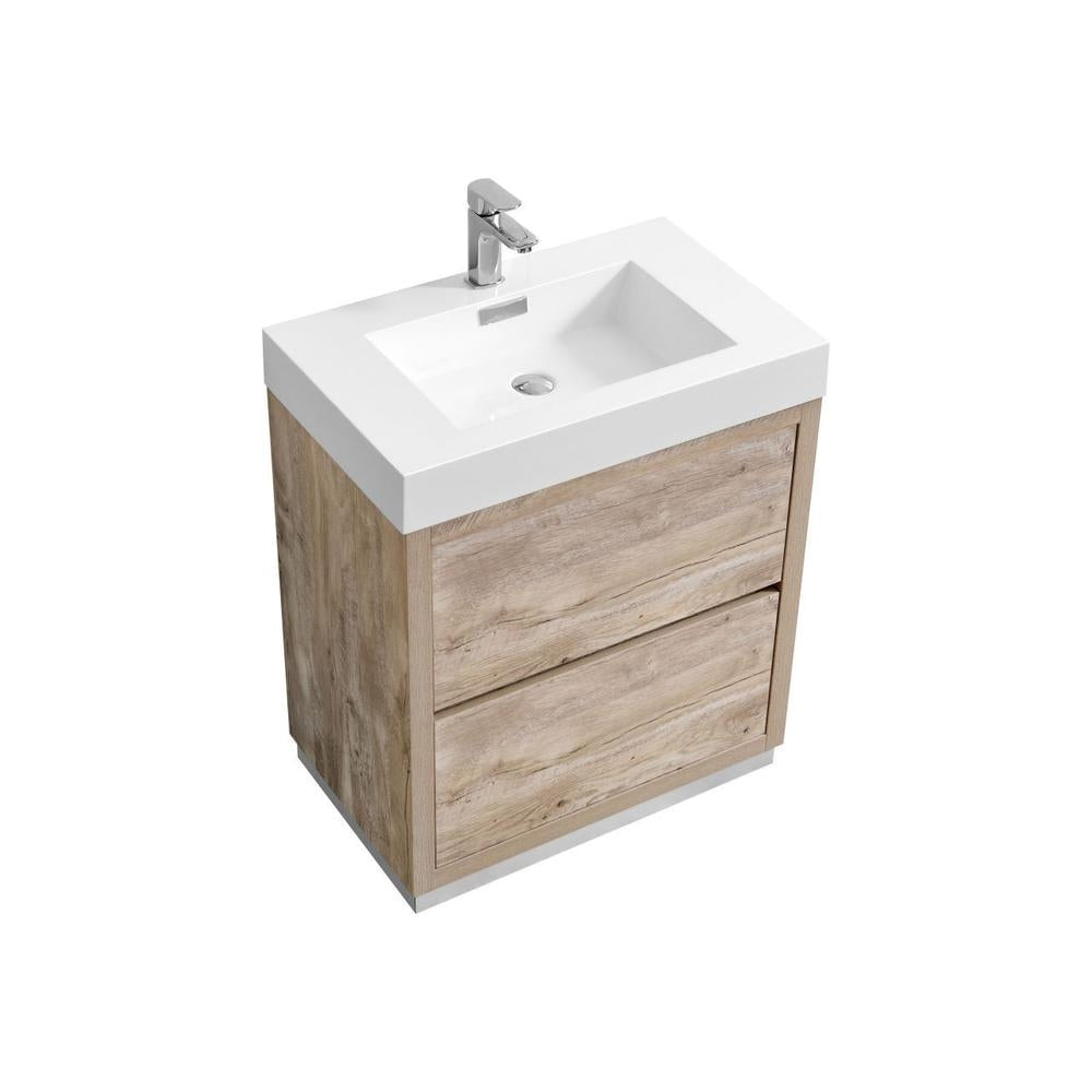 KubeBath 30 in. Freestanding Single Sink Modern Bathroom Vanity with Color Options (FMB30) Nature Wood