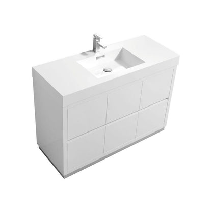 KubeBath Bliss 48 in. Freestanding Single Sink Modern Bathroom Vanity High Gloss White