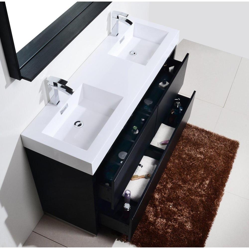 KubeBath Bliss 60 in. Free Standing Double Sink Modern Bathroom Vanity 