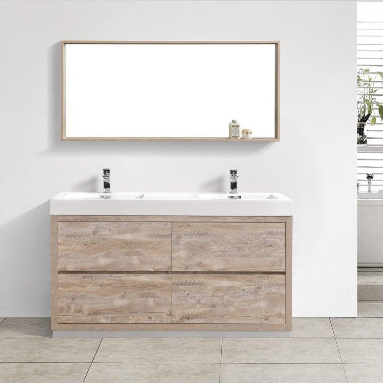 KubeBath Bliss 60 in. Free Standing Double Sink Modern Bathroom Vanity 