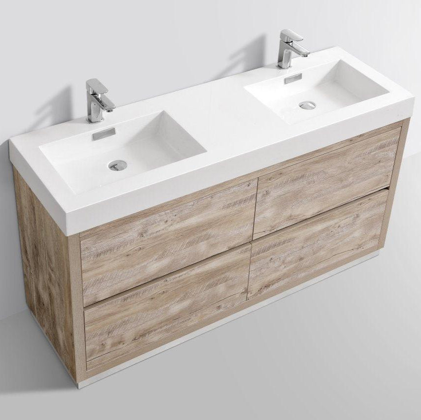 KubeBath Bliss 60 in. Free Standing Double Sink Modern Bathroom Vanity 