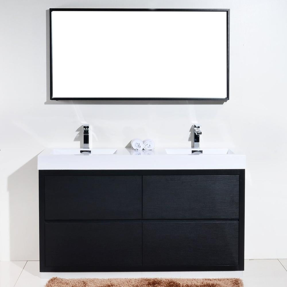 KubeBath Bliss 60 in. Free Standing Double Sink Modern Bathroom Vanity 