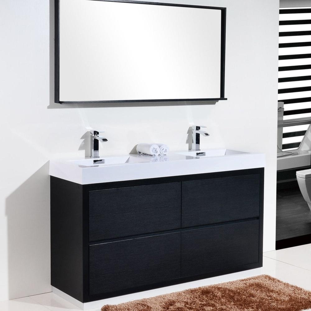 KubeBath Bliss 60 in. Free Standing Double Sink Modern Bathroom Vanity 