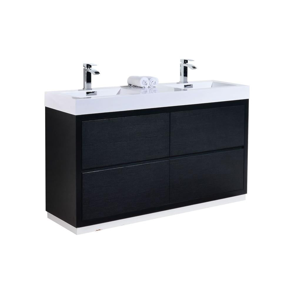 KubeBath Bliss 60 in. Free Standing Double Sink Modern Bathroom Vanity Black
