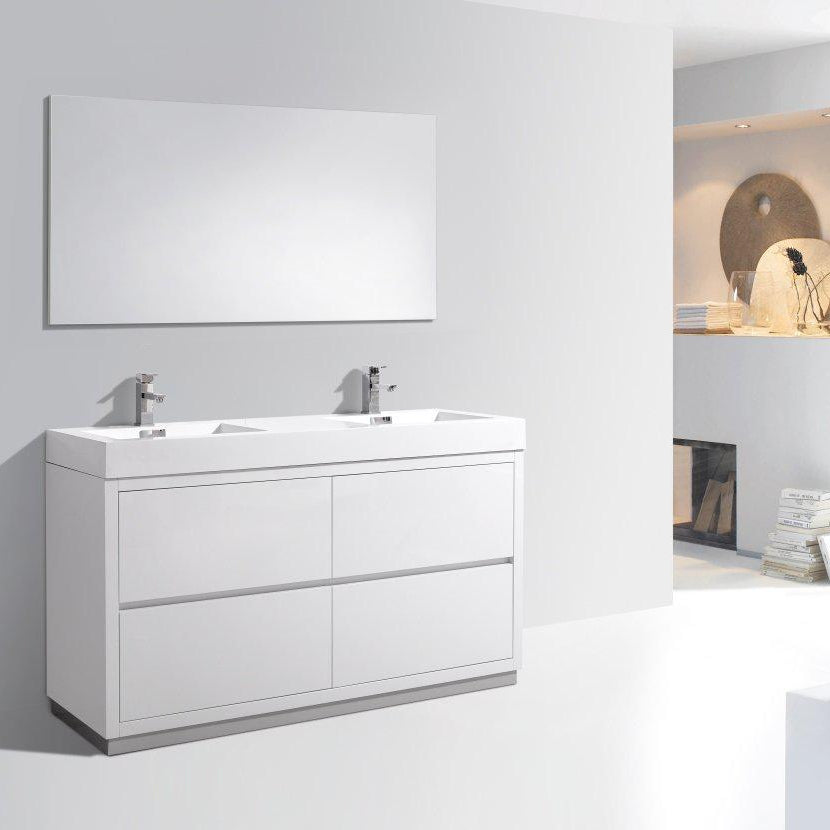 KubeBath Bliss 60 in. Free Standing Double Sink Modern Bathroom Vanity 