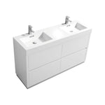 KubeBath Bliss 60 in. Free Standing Double Sink Modern Bathroom Vanity High Gloss White