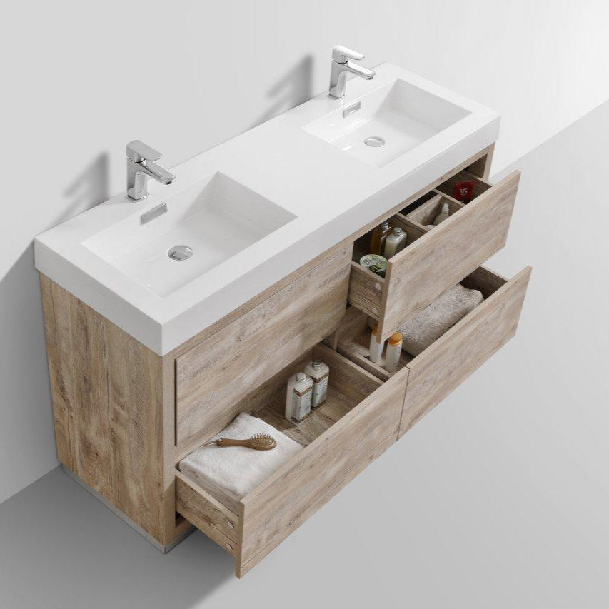 KubeBath Bliss 60 in. Free Standing Double Sink Modern Bathroom Vanity 