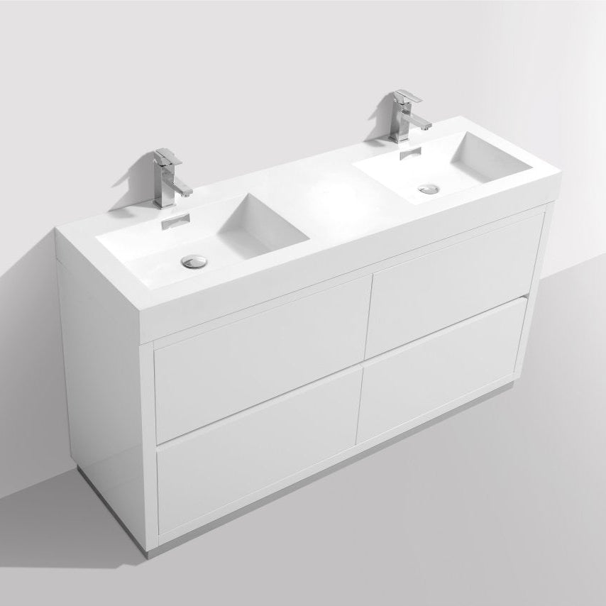 KubeBath Bliss 60 in. Free Standing Double Sink Modern Bathroom Vanity 