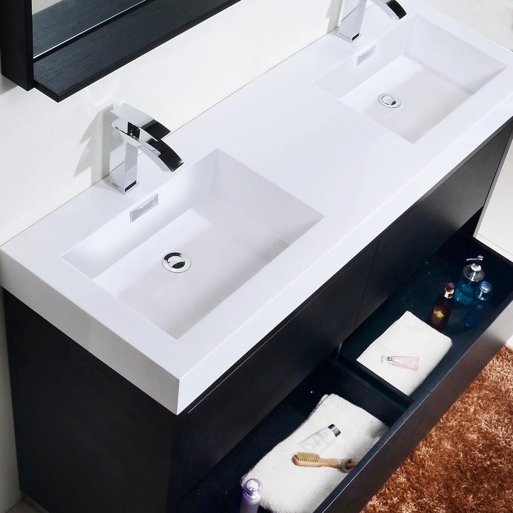 KubeBath Bliss 60 in. Free Standing Double Sink Modern Bathroom Vanity 
